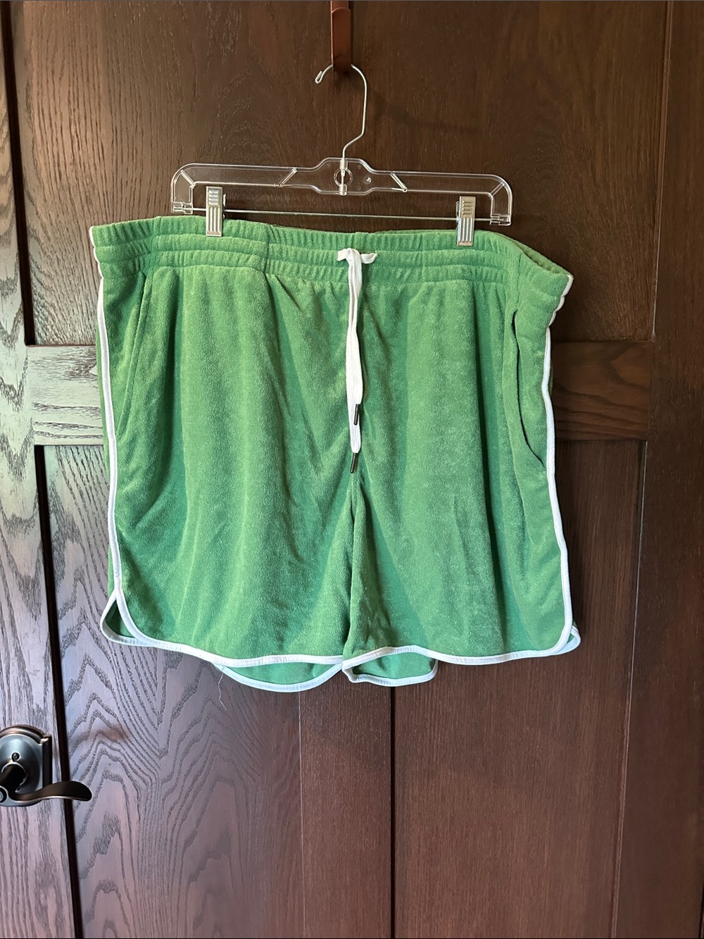 No Boundaries Green Terry Drawstring Athletic Shorts with White Trim